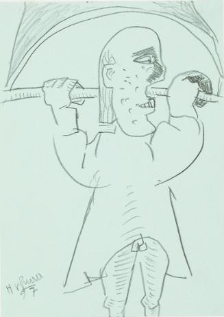 Kurt Hüpfner, Ohne Titel, 1997, Bleistift auf türkisfarbenem Papier, kaschiert auf Karton, 29,7…