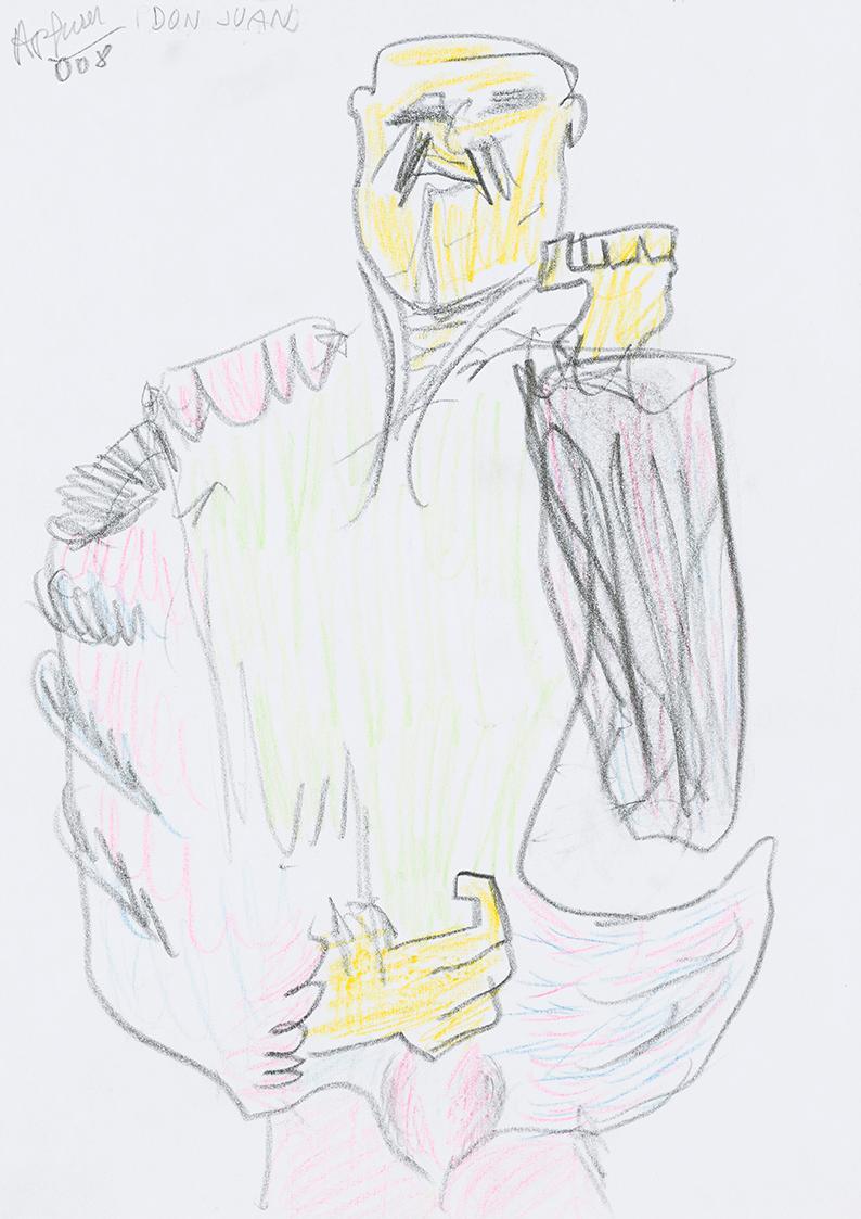 Kurt Hüpfner, Don Juan, 2008, Bleistift und Buntstift auf Papier, 29,7 × 21 cm, Privatbesitz, W ...
