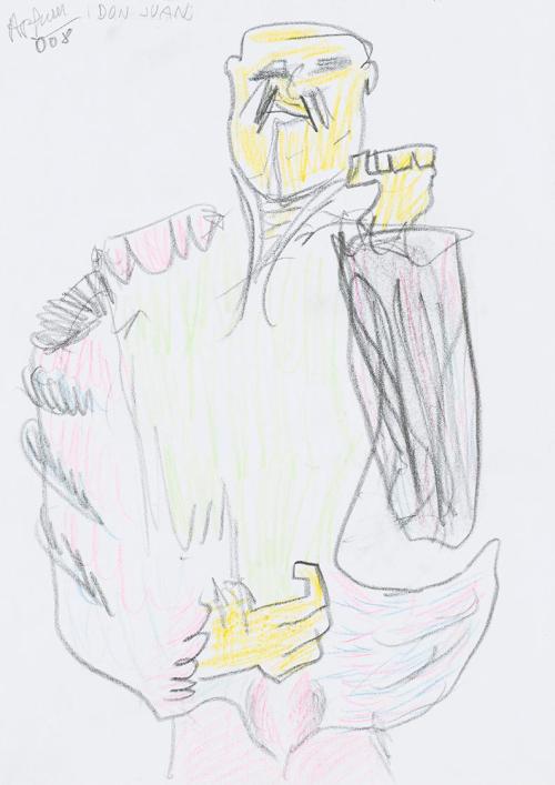 Kurt Hüpfner, Don Juan, 2008, Bleistift und Buntstift auf Papier, 29,7 × 21 cm, Privatbesitz, W ...