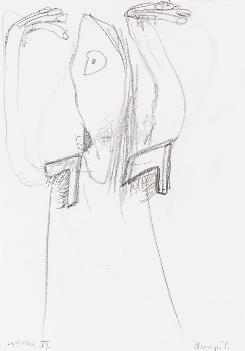 Kurt Hüpfner, "Armpits", 1987, Bleistift auf Papier kaschiert auf Karton, 29,7 × 21 cm, Privatb ...