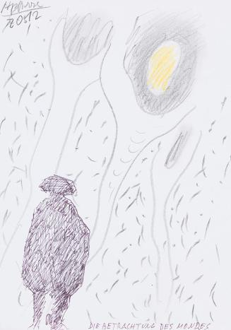 Kurt Hüpfner, Die Betrachtung des Mondes, 2012, Bleistift, Buntstift und Kugelschreiber auf Pap ...