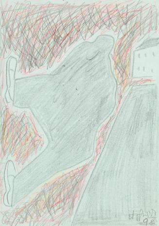 Kurt Hüpfner, Ohne Titel, 1998, Bleistift und Buntstift auf türkisfarbenem Papier, 29,7 × 21 cm…