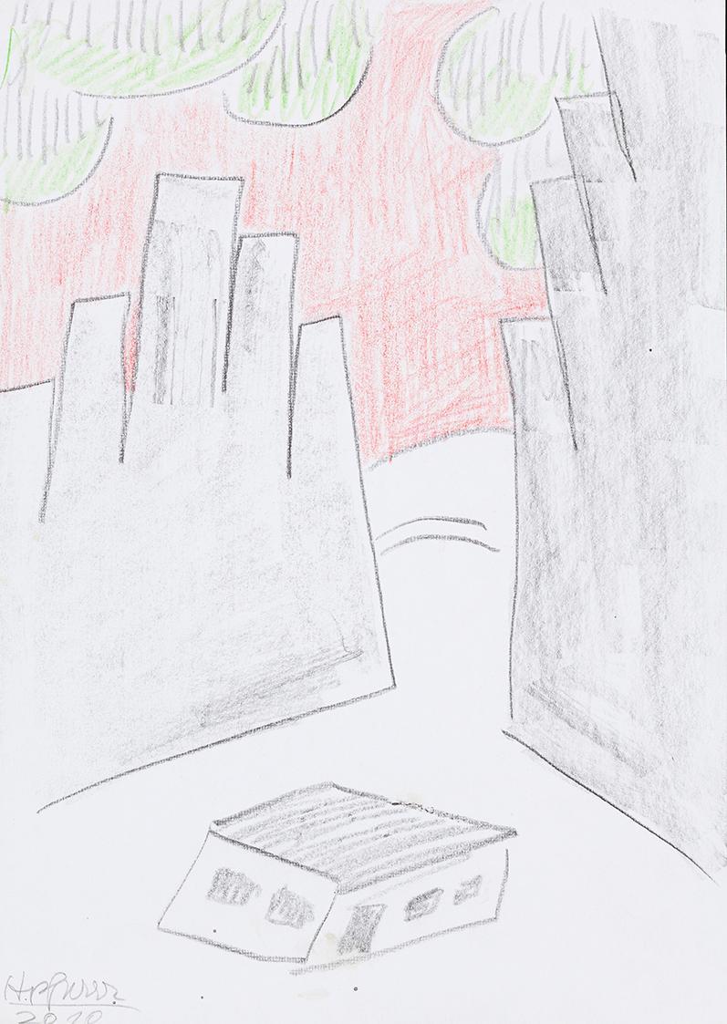 Kurt Hüpfner, Ohne Titel, 2010, Bleistift und Buntstift auf Papier, 29,7 × 21 cm, Privatbesitz, ...