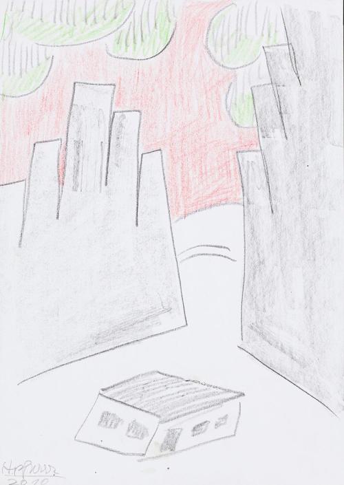 Kurt Hüpfner, Ohne Titel, 2010, Bleistift und Buntstift auf Papier, 29,7 × 21 cm, Privatbesitz, ...