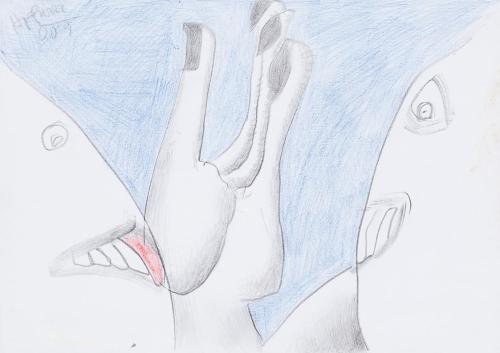 Kurt Hüpfner, Ohne Titel, 2009, Bleistift und Buntstift auf Papier, 21 × 29,7 cm, Privatbesitz, ...