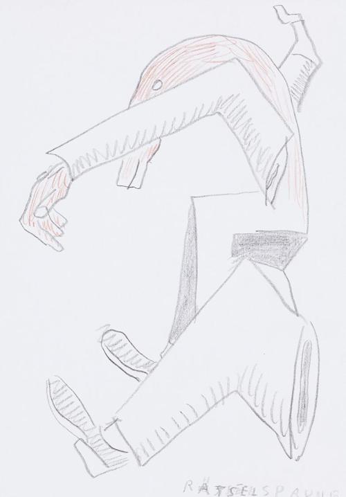 Kurt Hüpfner, Rätselsprung, um 2011, Bleistift und Buntstift auf Papier, 29,7 × 21 cm, Privatbe ...