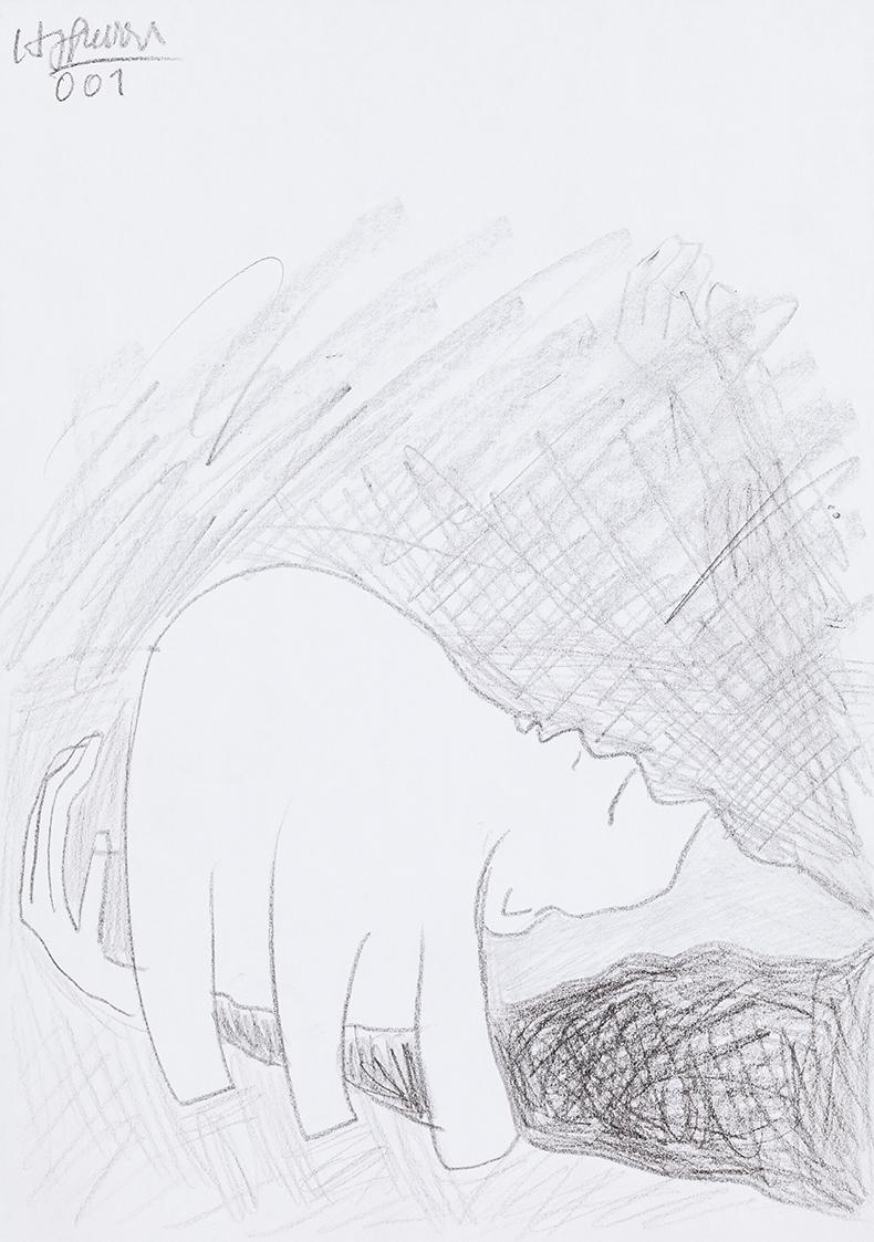 Kurt Hüpfner, Ohne Titel, 2001, Bleistift auf Papier, 29,7 × 21 cm, Privatbesitz, Wien, Inv.-Nr…