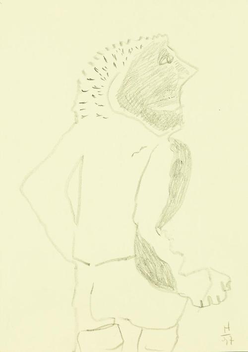 Kurt Hüpfner, Ohne Titel, 1997, Bleistift auf gelbfarbenem Papier, 29,7 × 21 cm, Privatbesitz,  ...