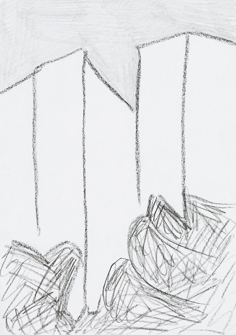 Kurt Hüpfner, Ohne Titel, um 2005, Bleistift und schwarze Kreide auf Papier, 29,7 × 21 cm, Priv ...