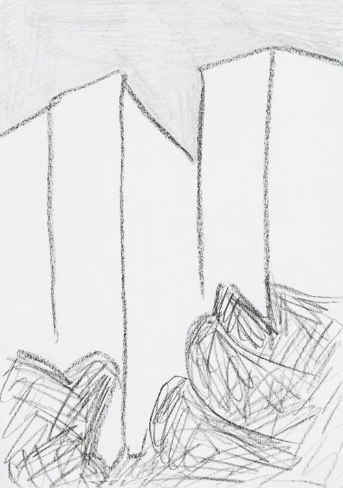 Kurt Hüpfner, Ohne Titel, um 2005, Bleistift und schwarze Kreide auf Papier, 29,7 × 21 cm, Priv ...