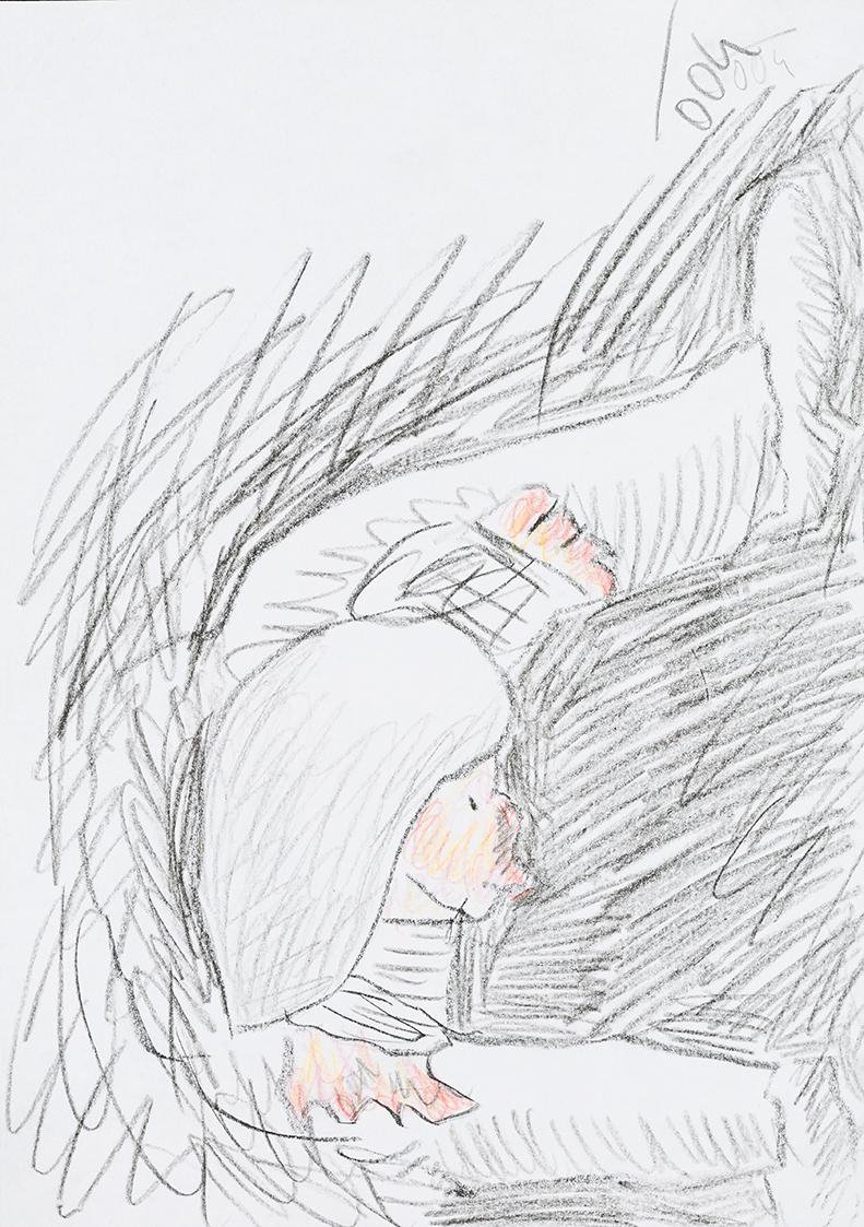 Kurt Hüpfner, Ohne Titel, 2004, Bleistift und Buntstift auf Papier, 29,7 × 21 cm, Privatbesitz,…