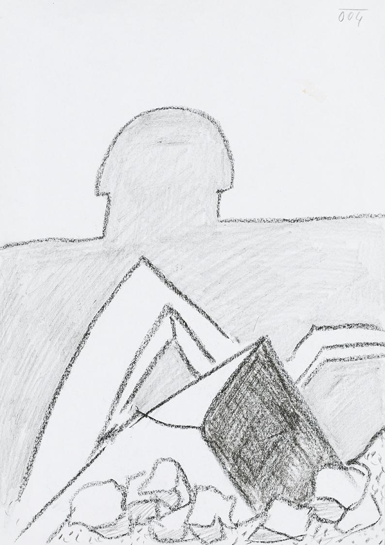 Kurt Hüpfner, Ohne Titel, 2004, Bleistift und schwarze Kreide auf Papier, 29,7 × 21 cm, Privatb…