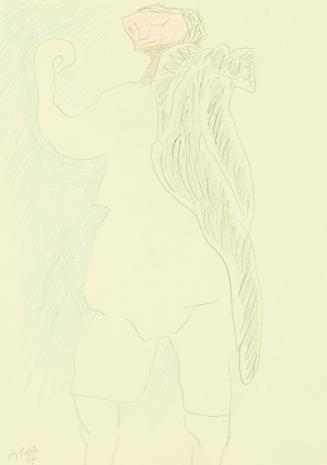 Kurt Hüpfner, Ohne Titel, 1997, Bleistift und Buntstift auf gelbfarbenem Papier, 29,7 × 21 cm, …
