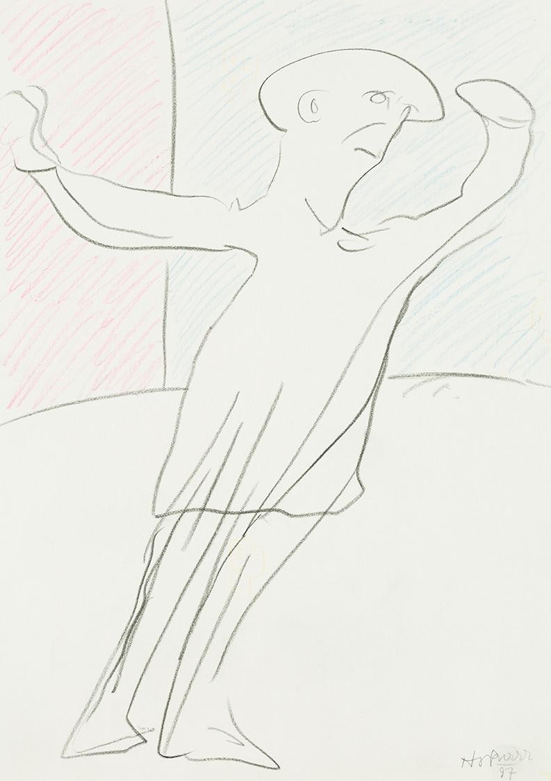 Kurt Hüpfner, Ohne Titel, 1997, Bleistift und Buntstift auf Papier, 29,7 × 21 cm, Privatbesitz, ...
