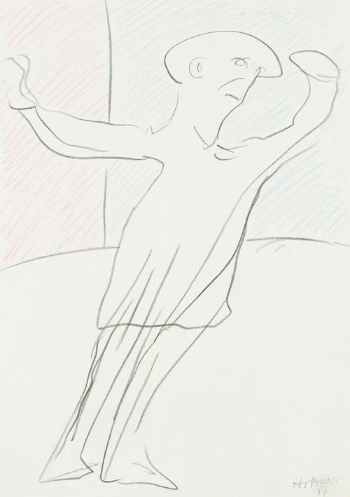Kurt Hüpfner, Ohne Titel, 1997, Bleistift und Buntstift auf Papier, 29,7 × 21 cm, Privatbesitz, ...