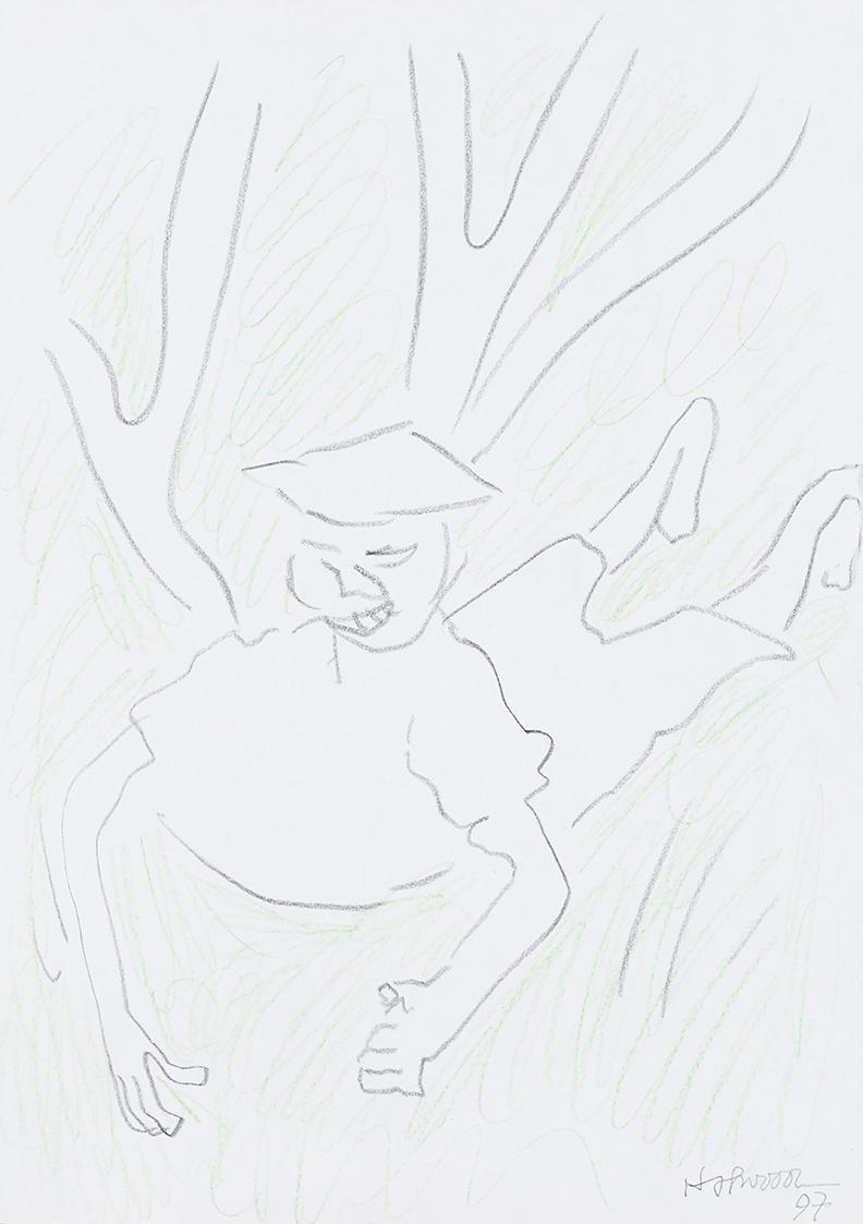 Kurt Hüpfner, Ohne Titel, 1997, Bleistift und Buntstift auf Papier, 29,7 × 21 cm, Privatbesitz,…