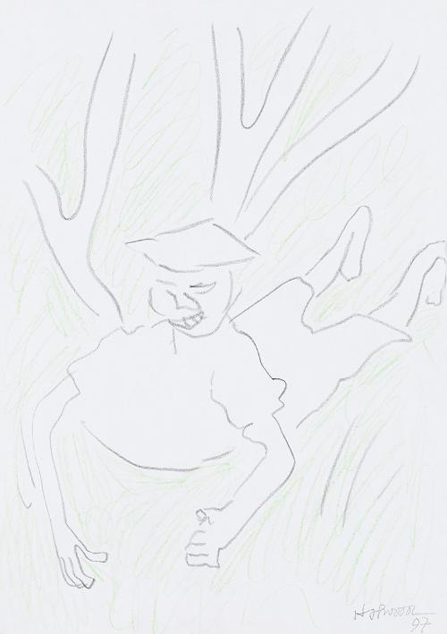 Kurt Hüpfner, Ohne Titel, 1997, Bleistift und Buntstift auf Papier, 29,7 × 21 cm, Privatbesitz,…