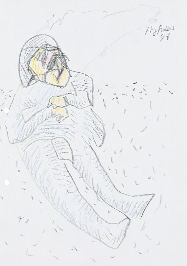 Kurt Hüpfner, Ohne Titel, 1996, Bleistift und Buntstift auf Papier, 29,7 × 21 cm, Privatbesitz,…