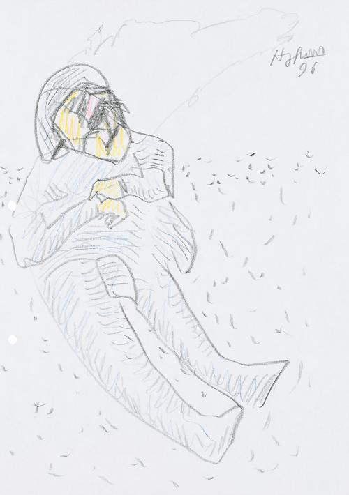 Kurt Hüpfner, Ohne Titel, 1996, Bleistift und Buntstift auf Papier, 29,7 × 21 cm, Privatbesitz,…