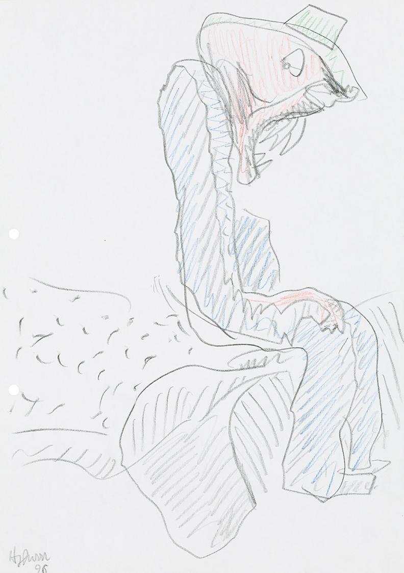 Kurt Hüpfner, Ohne Titel, 1996, Bleistift und Buntstift auf Papier, 29,7 × 21 cm, Privatbesitz, ...