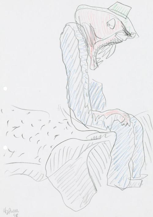 Kurt Hüpfner, Ohne Titel, 1996, Bleistift und Buntstift auf Papier, 29,7 × 21 cm, Privatbesitz, ...