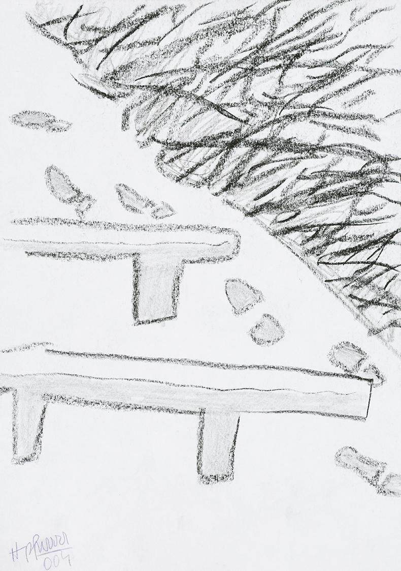 Kurt Hüpfner, Ohne Titel, 2004, Bleistift und schwarze Kreide auf Papier, 29,7 × 21 cm, Privatb…