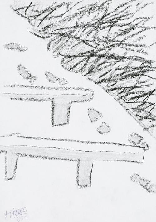 Kurt Hüpfner, Ohne Titel, 2004, Bleistift und schwarze Kreide auf Papier, 29,7 × 21 cm, Privatb…