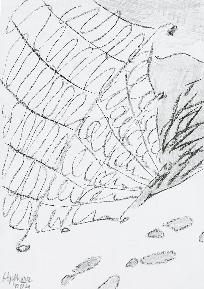 Kurt Hüpfner, Ohne Titel, 2004, Bleistift und Kohle auf Papier, 29,7 × 21 cm, Privatbesitz, Wie…