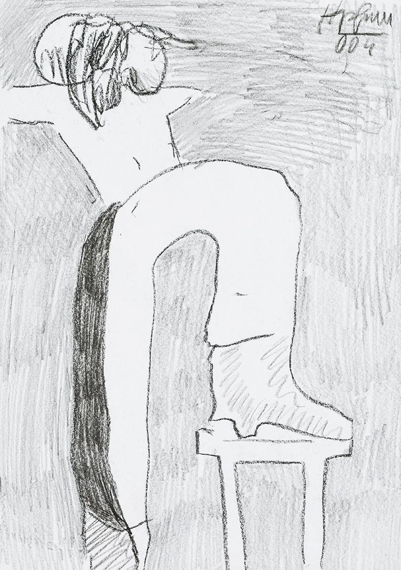 Kurt Hüpfner, Ohne Titel, 2004, Bleistift und Kohle auf Papier, 29,7 × 21 cm, Privatbesitz, Wie…