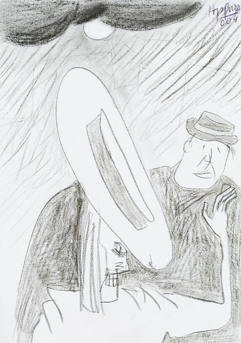 Kurt Hüpfner, Ohne Titel, 2004, Bleistift und Kohle auf Papier, 29,7 × 21 cm, Privatbesitz, Wie…