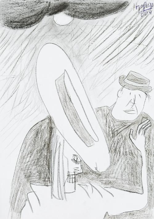 Kurt Hüpfner, Ohne Titel, 2004, Bleistift und Kohle auf Papier, 29,7 × 21 cm, Privatbesitz, Wie…