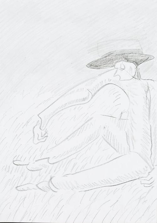 Kurt Hüpfner, Ohne Titel, um 2005, Bleistift und schwarze Kreide auf Papier, 29,7 × 21 cm, Priv ...