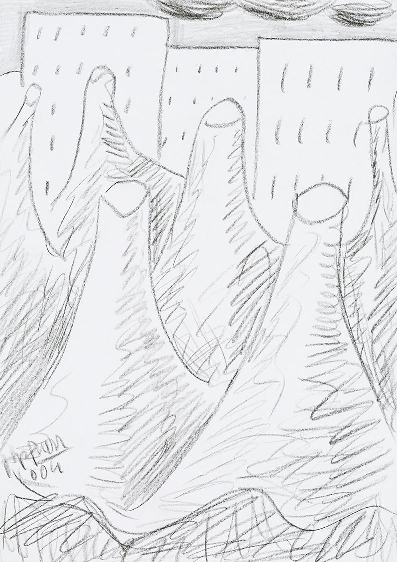 Kurt Hüpfner, Ohne Titel, 2004, Bleistift und schwarzer Buntstift auf Papier, 29,7 × 21 cm, Pri…