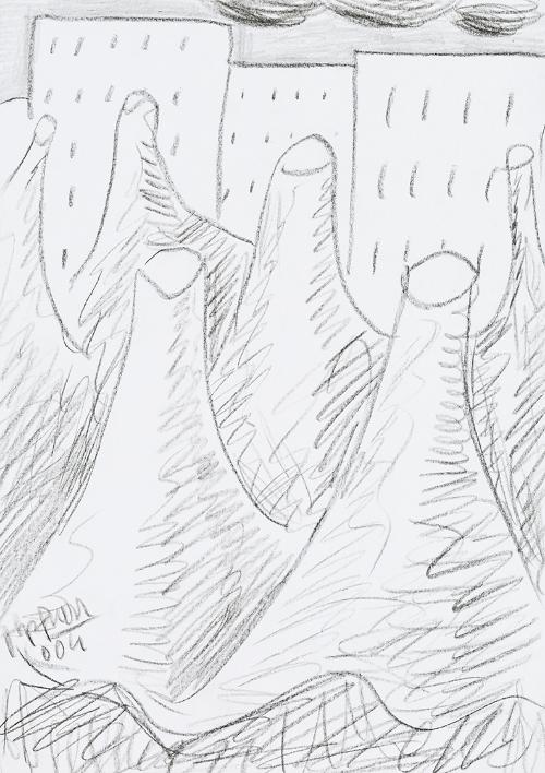 Kurt Hüpfner, Ohne Titel, 2004, Bleistift und schwarzer Buntstift auf Papier, 29,7 × 21 cm, Pri…