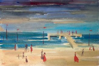 Otto Rudolf Schatz, Abendrot am Strand an der Adria, um 1940, Gouache auf Papier, Blattmaße: 30 ...