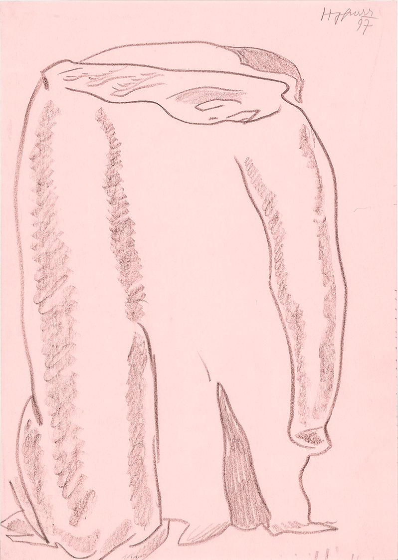 Kurt Hüpfner, Ohne Titel, 1997, Bleistift auf rosafarbenem Papier, kaschiert auf Karton, 29,7 ×…