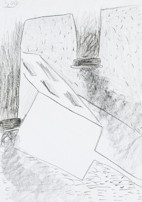 Kurt Hüpfner, Ohne Titel, 2003, Bleistift und schwarze Kreide auf Papier, 29,7 × 21 cm, Privatb…