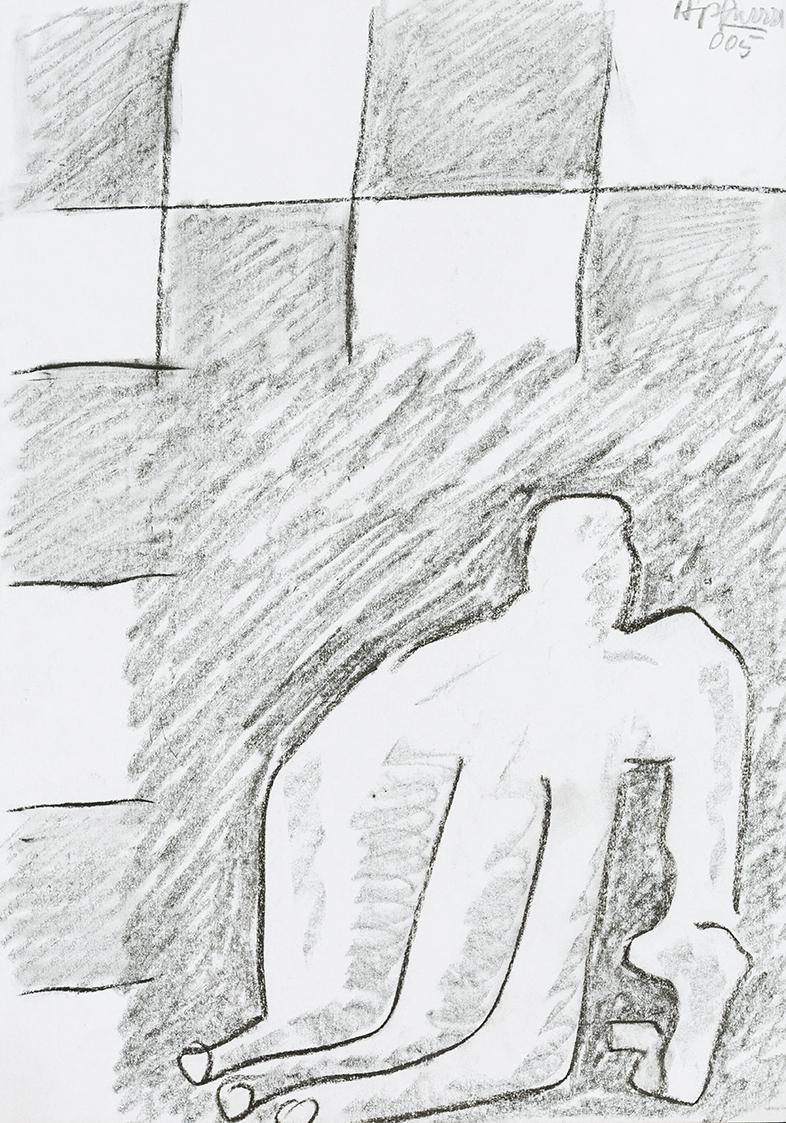 Kurt Hüpfner, Ohne Titel, 2005, Bleistift und Kohle auf Papier, 29,7 × 21 cm, Privatbesitz, Wie ...