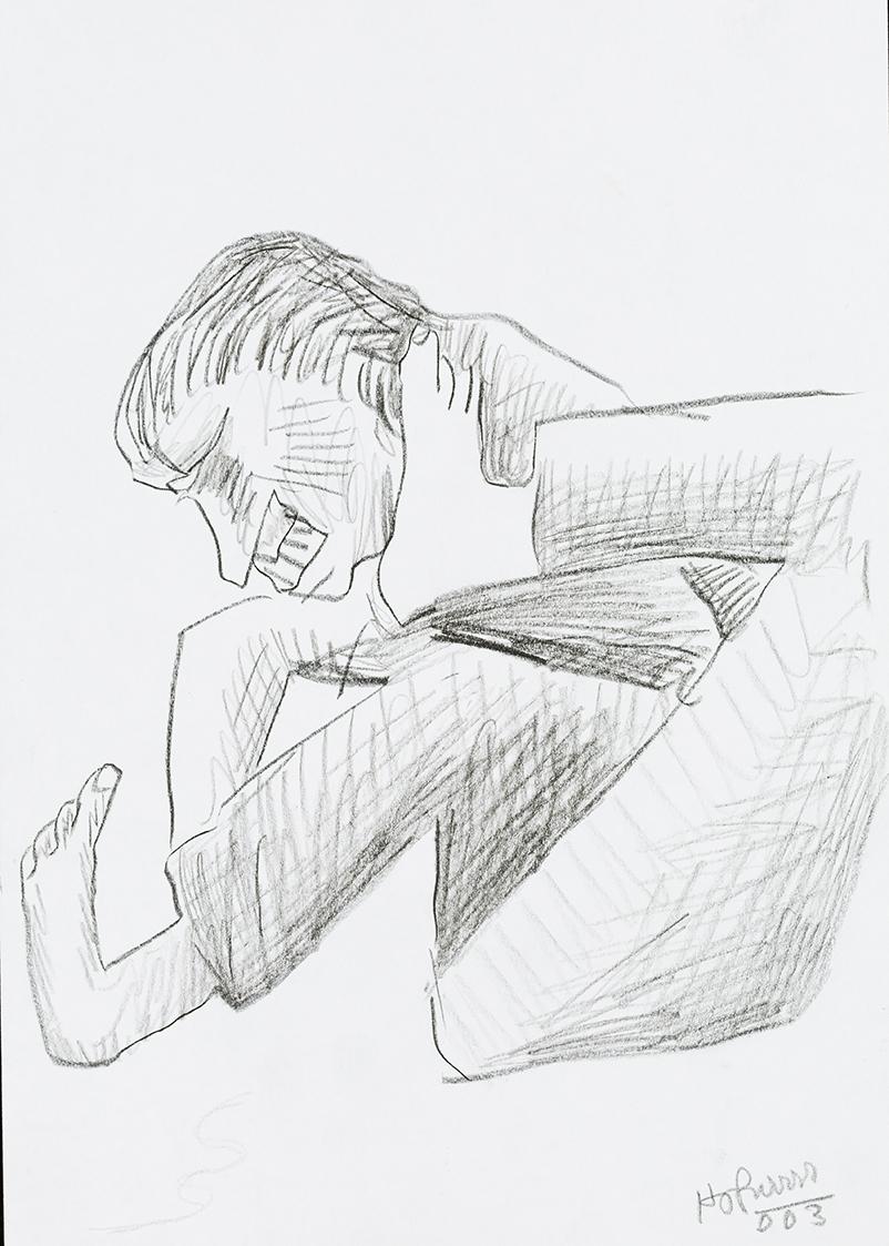 Kurt Hüpfner, Ohne Titel, 2003, Schwarzer Buntstift auf Papier, 29,7 × 21 cm, Privatbesitz, Wie…