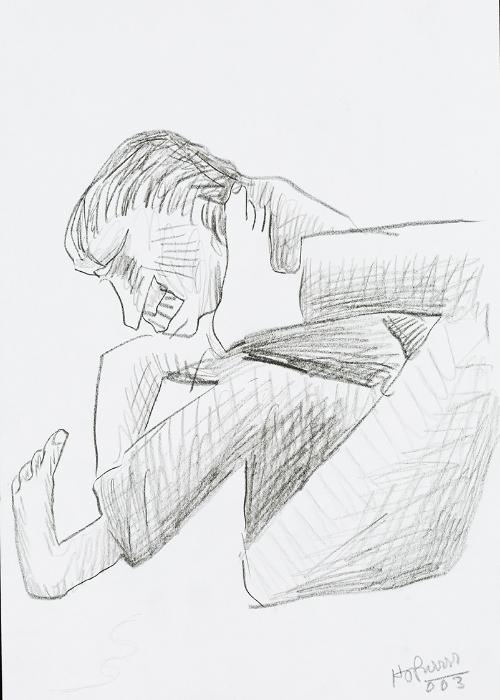 Kurt Hüpfner, Ohne Titel, 2003, Schwarzer Buntstift auf Papier, 29,7 × 21 cm, Privatbesitz, Wie…