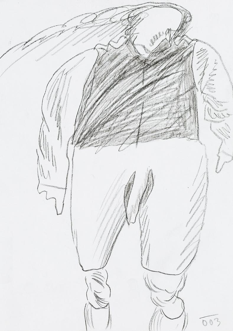 Kurt Hüpfner, Ohne Titel, 2003, Schwarzer Buntstift auf Papier, 29,7 × 21 cm, Privatbesitz, Wie…