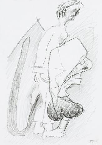 Kurt Hüpfner, Ohne Titel, 2003, Schwarze Kreide und Bleistift auf Papier, 29,7 × 21 cm, Privatb ...