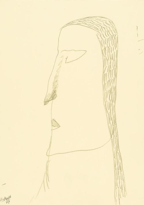 Kurt Hüpfner, Ohne Titel, 1997, Bleistift auf gelbem Papier, kaschiert auf Karton, 29,7 × 21 cm ...