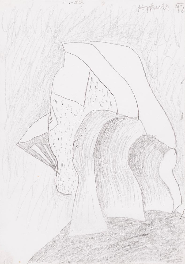 Kurt Hüpfner, Ohne Titel, 1992, Bleistift auf Papier, kaschiert auf Karton, 29,7 × 21 cm, Priva ...