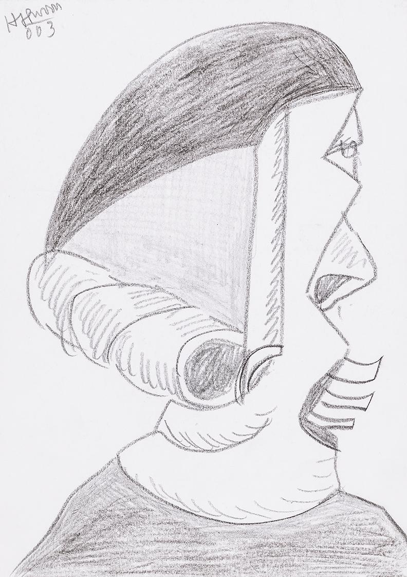 Kurt Hüpfner, Ohne Titel, 2003, Bleistift und schwarzer Buntstift auf Papier, kaschiert auf Kar ...