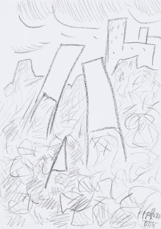 Kurt Hüpfner, Ohne Titel, 2004, schwarze Kreide auf Papier, 29,7 × 21 cm, Privatbesitz, Wien