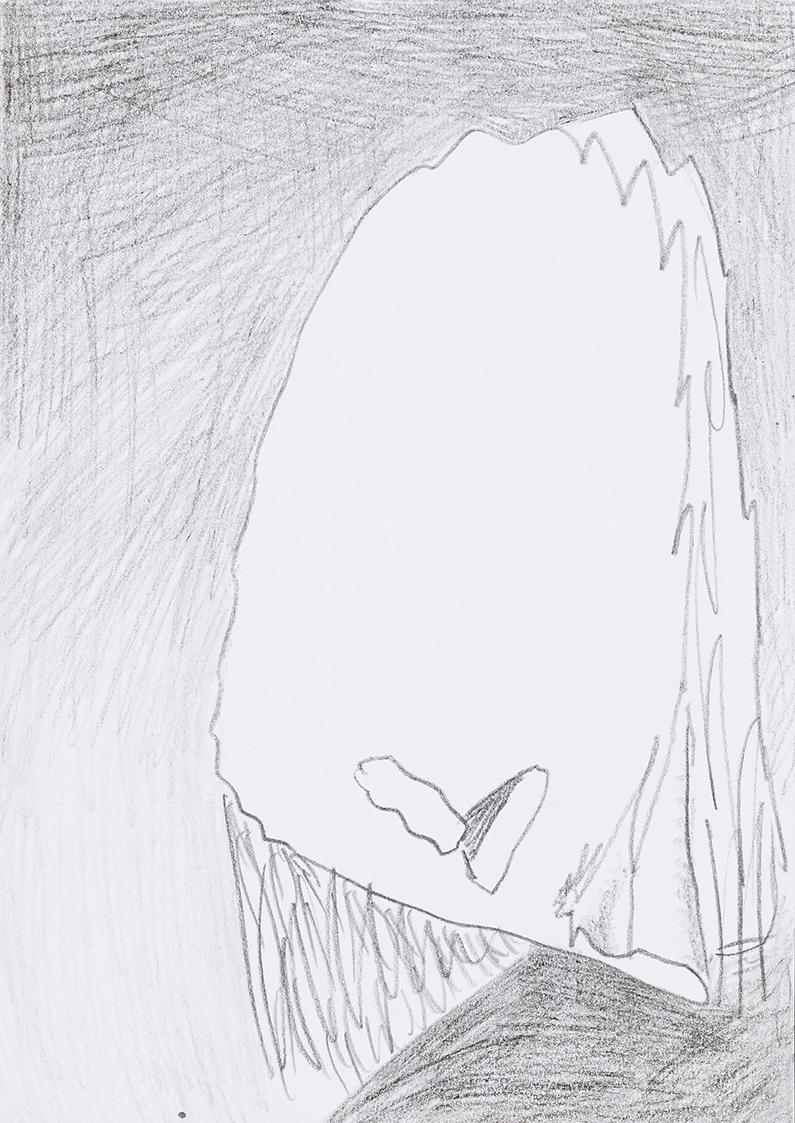 Kurt Hüpfner, Ohne Titel, um 1995, Bleistift auf Papier, 29,7 × 21 cm, Privatbesitz, Wien