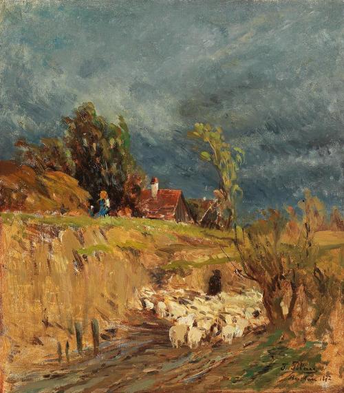 Tina Blau, Haslau, 1872, Öl auf Leinwand, 52,5 × 46,5 cm, Privatbesitz