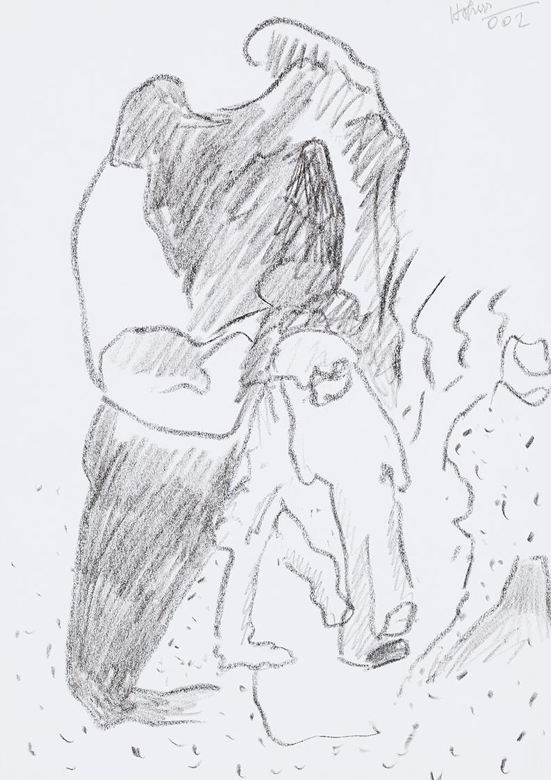 Kurt Hüpfner, Ohne Titel, 2002, Bleistift und schwarze Kreide auf Papier, 29,7 × 21 cm, Privatb…