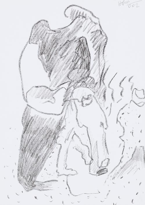 Kurt Hüpfner, Ohne Titel, 2002, Bleistift und schwarze Kreide auf Papier, 29,7 × 21 cm, Privatb…